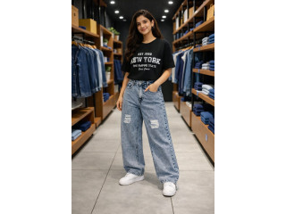 LADIES WIDE BAGGY DENIM