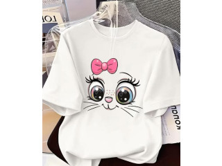 CAT PRINT WHITE TEE FOR SALE