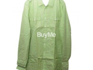 MEN’S LONG SLEEVE GREEN STRIPED WOVEN SHIRT