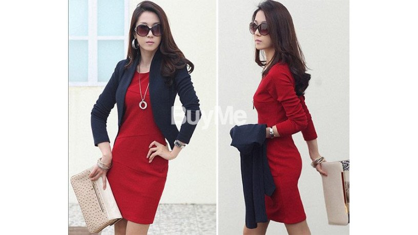 long-sleeve-pleat-office-dress-red-sale-big-2