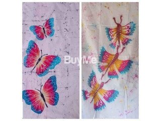 BATHIK DRESS, FROCK MATERIAL - WHITE AND BATHIK MIXING( BUTTERFLY,OTHER DESIGN)