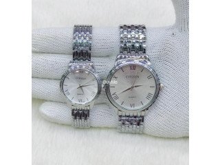 SILVER COLOUR CHAIN COUPLE WATCHES