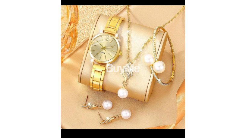 gold-colour-watch-necklace-earrings-with-bleslet-big-0