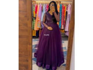 GOWN + DUPATTA AND JACKET SET WITH BELT - PURPLE