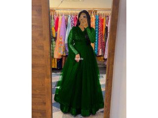 GOWN + DUPATTA AND JACKET SET WITH BELT - GREEN