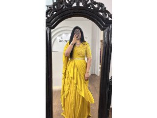 YELLOW CHINNON DRAPE - PARTY DRESS