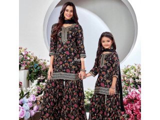 MOM & DAUGHTER EMBROIDERED SEQUENCE WORKED DRESS