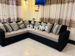 WHITE & BLACK L SHAPED SOFA SET - 35