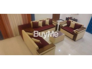 BOX TYPE SOFA SET -CREAM COLOR FABRIC & WOOD MIX