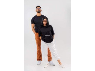 BLACK & WHITE SPECIAL COUPLE PLAIN BAGGY T-SHIRTS