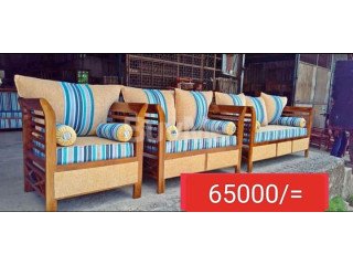 SOFA SET - BLUE & BEIGE FABRIC