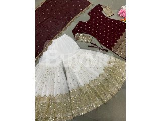 FAUX GEORGETTE WITH HEAVY 5MM EMBROIDERY WORKED DRESS - MEROON