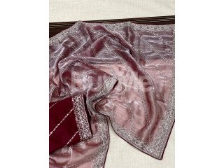 SILK EMBROIDERY SEQUINS WORKED SAREE - PINK