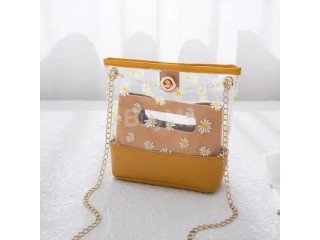 LADIES TRANSPARENT TWO PIECES SIDE BAG - BROWN